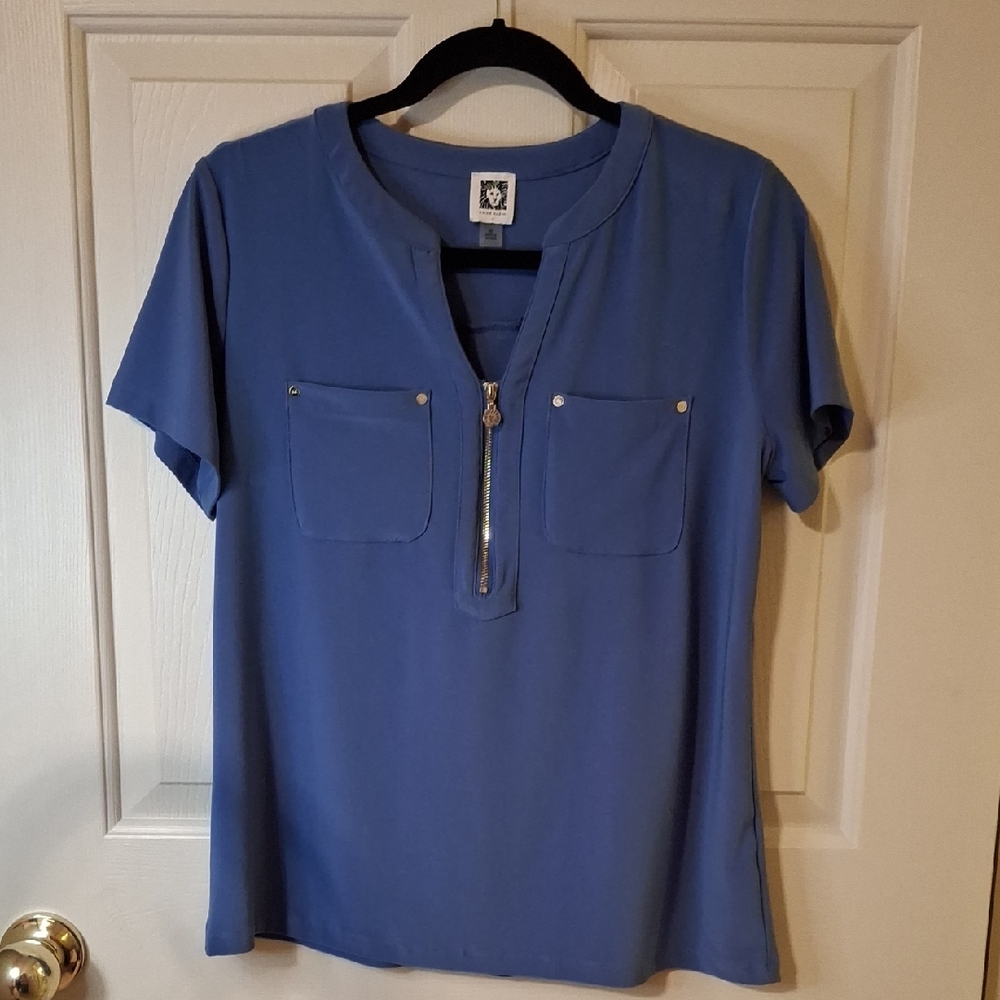 Anne Klein Blue Women's Top with Zipper Detail
